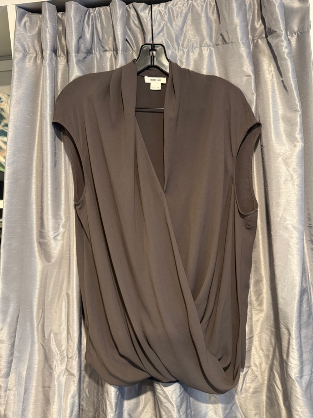 Helmut Lang Charcoal Draped Wrap-Front Sleeveless Top size Medium